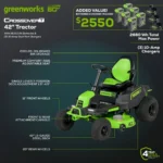 Greenworks 60V 42″ Cordless Battery CrossoverT Riding Lawn Mowers. - Image 2