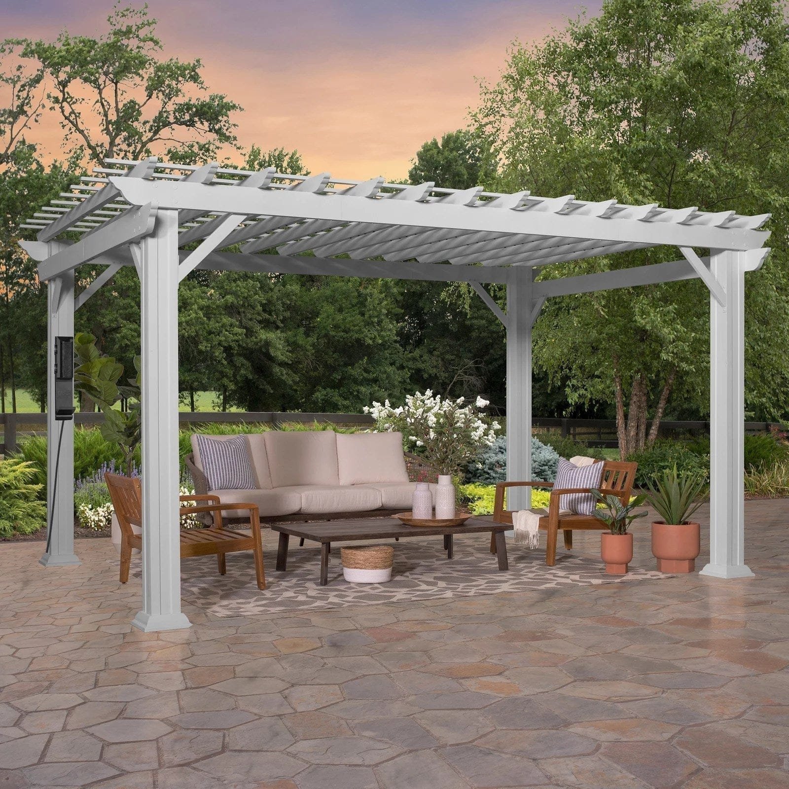 img-224.jpg 14×12 Hawthorne Traditional Steel Pergola With Sail Shade Soft Canopy - Image 1